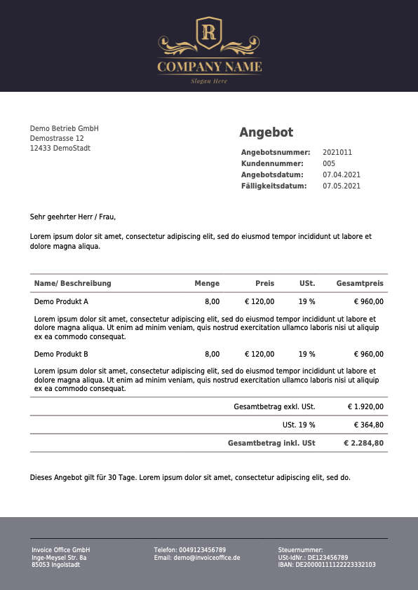 Angebotsvorlage Invoice Office Ein Musterangebot Von Invoice Office